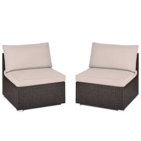 Tangkula 2PCS Patio Sectional Armless Sofas Outdoor Rattan Furniture Set w/ Cushions image {10}