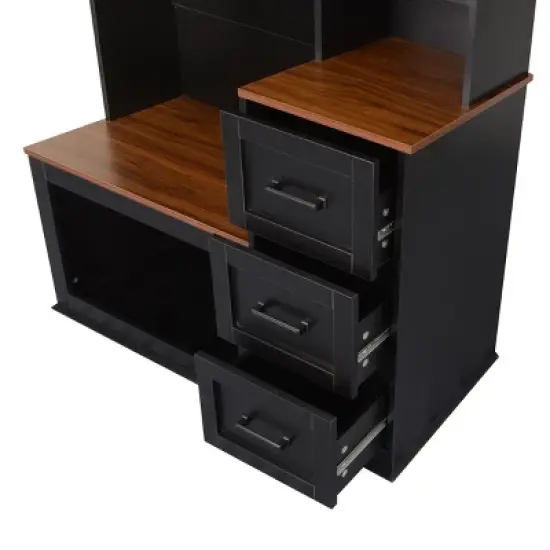 FURNIinspire Hall Trees Clothes Rack Hat Organizer Coat Rack Entryway Bench With 3 Shelves, Drawers, 3 Hooks For Hallway, Black, 16.5"*40.2"*71.3" image {4}