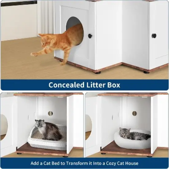 Cat Tree Litter Box Enclosure Hidden Litter Box, Large Tall Cat Tower for Indoor Cats Large Adult with Scratching Post, Hanging Balls for Pets image {6}