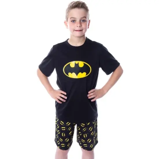 DC Comics Big Boys' Batman Logo Short Sleeve Shirt Pajama Short Set Black image {5}