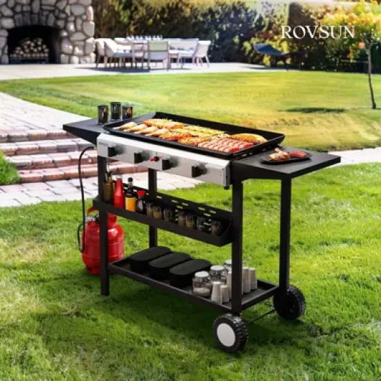 ROVSUN 4 Burner Portable Propane Griddle, 40000 BTU Rolling Flat Top Gas Grill with Electronic Ignition & Regulator for Outdoor Camping BBQ Tailgating image {6}