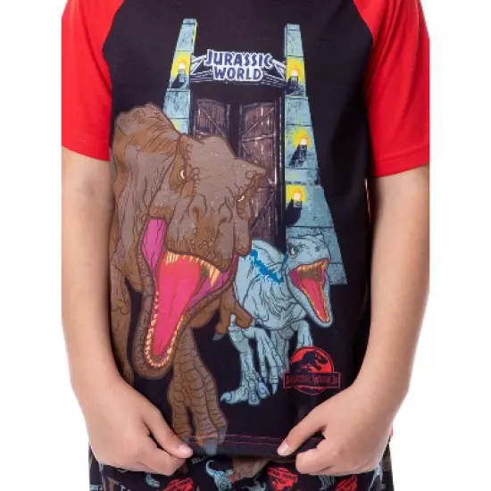 Jurassic World Boys' Blue T-Rex Park Logo Sleep Pajama Set Shorts Black image {3}