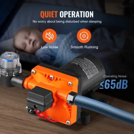 VEVOR Water Diaphragm Pump, 12V DC, 3.5 GPM Flow, 55 PSI Rated Pressure (40-80 PSI Adjustable), 1/2" MNPT Self Priming Sprayer Pump, Orange image {5}