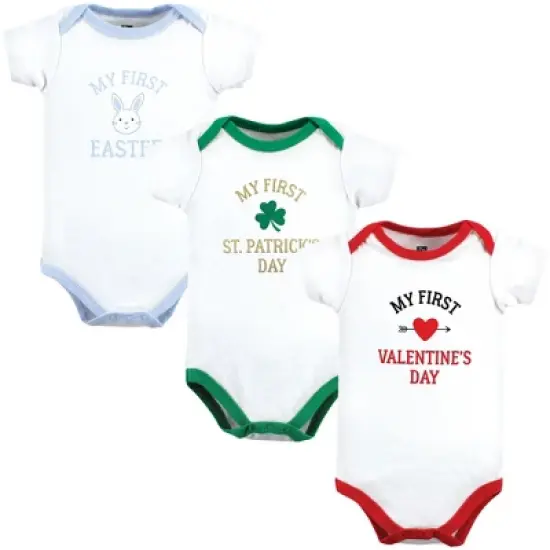 Hudson Baby Infant Boy Cotton Bodysuits, Boy First Valentine Easter image {8}