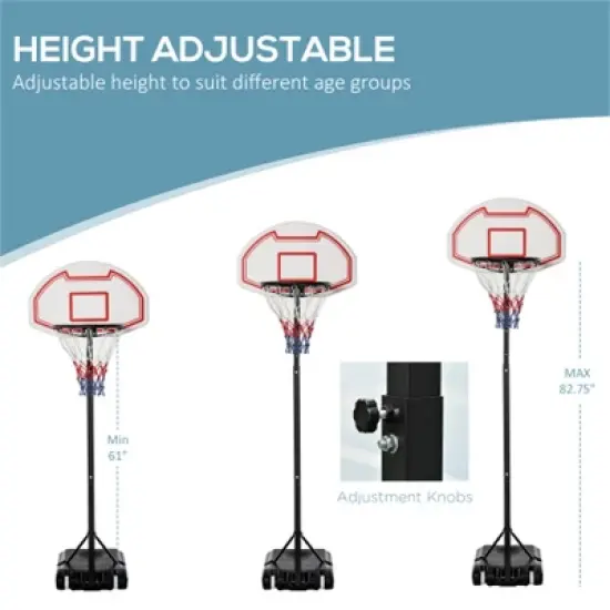 YONWAY Portable Basketball Hoop Stand, 5.1-6.9ft Height-Adjustable Basketball System with 29'' Backboard and Wheels for Indoor and Outdoor, White image {3}