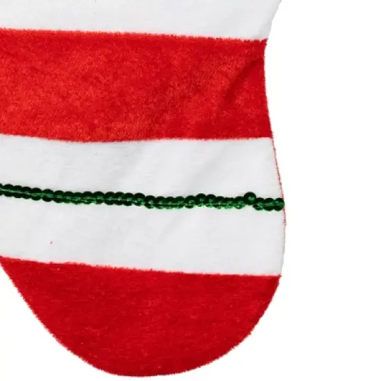 Northlight 18" Green and Red Velvet Sequin Stripe Stocking image {4}