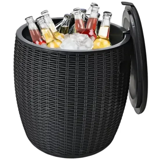 Costway 9.5 Gallon 4-in-1 Patio Rattan Cool Bar Cocktail Table Side Table Brown\Black image {2}
