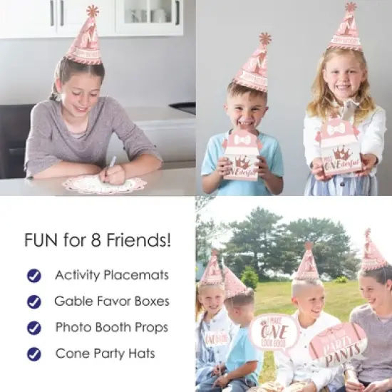 Big Dot of Happiness 1st Birthday Little Miss Onederful - Girl First Happy Birthday Party Supplies Kit - Ready to Party Pack - 8 Guests image {4}