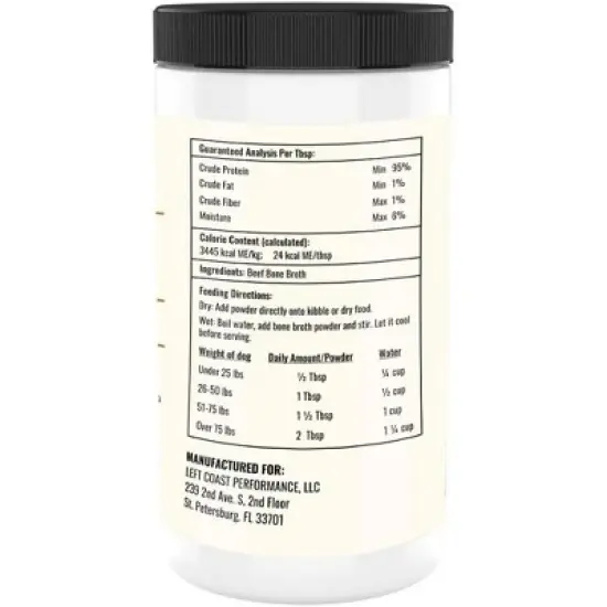 Bone Broth For Dogs and Cats, Beef Flavor, Left Coast Performance, 8oz image {1}