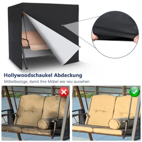 Akefit 82" Swing Chair Cover Waterproof Windproof Outdoor Patio Hammock Cover Black with Zippers image {5}