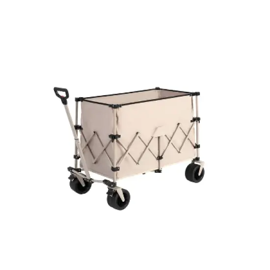 DOMETOUR Collapsible Beach Wagon, Heavy Duty Folding Utility Cart 300L, Big All-Terrain Wheels & Drink Holders, Beige image {7}