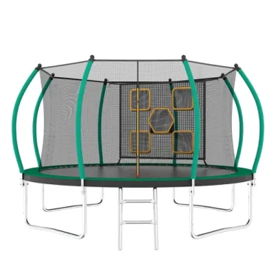 Jump Into Fun 12FT Outdoor Trampoline Equipped With 360-Degree Safety Net, Curved Poles, zipper door Recreational Trampoline for Kids and Adults image {9}