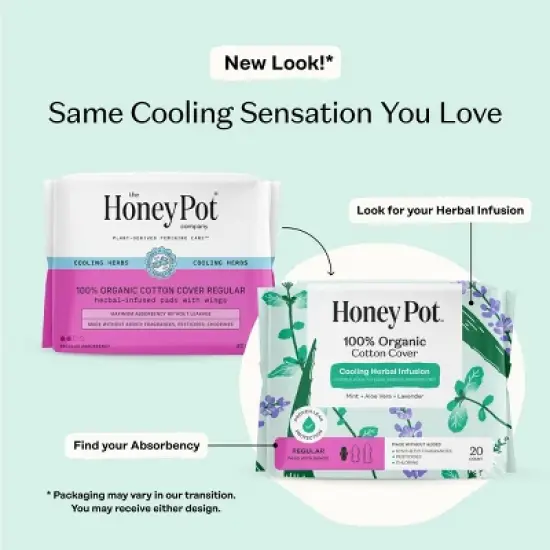 The Honey Pot Company 100% Organic Cotton Cover Cooling Herbal Infusion Regular Pads - 20ct image {2}