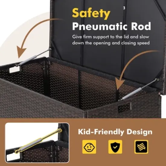 Costway 50 Gallon Patio Rattan Wicker Storage Deck Box Container Wheels W/Liner image {5}