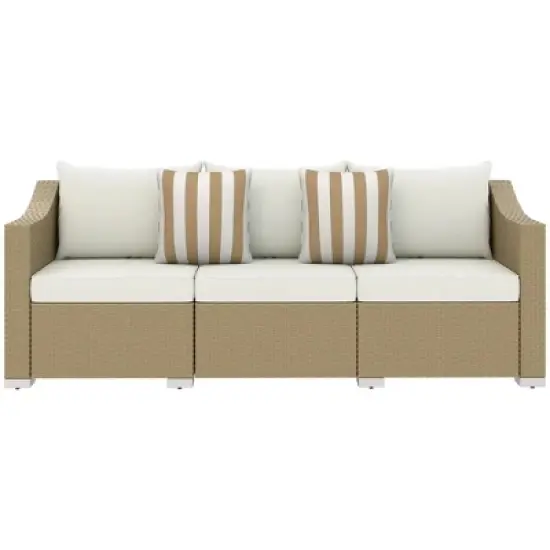 Resenkos 3 Seater Patio Couch, Outdoor Sectional Furniture, PE Rattan,Gray image {12}