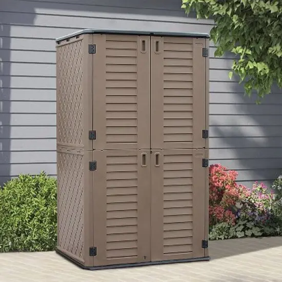 WELLFOR 380 gal Vertical Cabinet Deck Box Brown image {7}