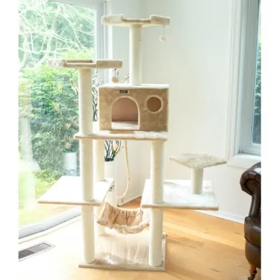Armarkat 72" Beige Real Wood Cat Tree With Spacious Condo, Scratching Post A7202 image {2}