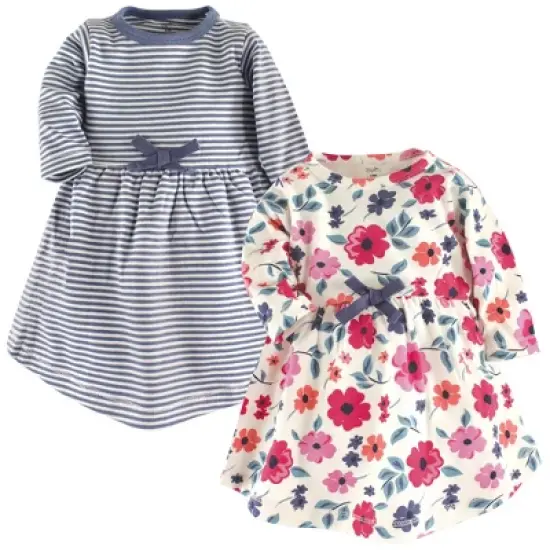 Touched by Nature Baby and Toddler Girl Organic Cotton Long-Sleeve Dresses 2pk, Garden Floral image {1}