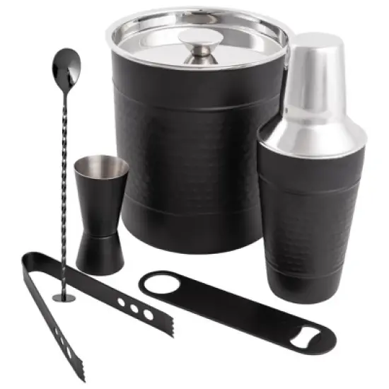 Lexi Home 6-Piece Hammered Stainless Steel Bar Essentials Set image {1}