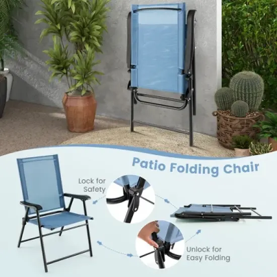 Costway Patio Portable Armrests Chair Folding Sling Back Chair  Blue image {4}