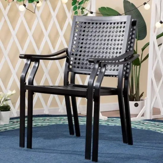 5pc Outdoor Dining Set with Metal Slat Round Table with Umbrella Hole - Captiva Designs image {10}