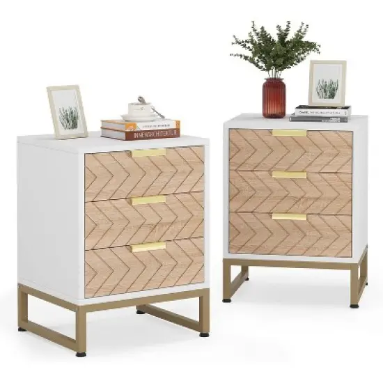 Tribesigns Modern 3 Drawers Nightstand Set of 2 image {6}