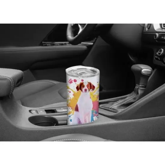 100 North 20 Ounce Stainless Steel On the Go Travel Tumbler With Push Top Lid, Brittany Spaniel Paint Splatter image {4}