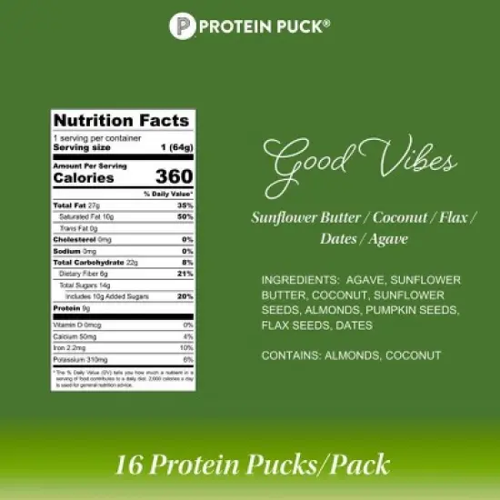 Protein Puck Good Vibes Nutrition Bars - Sunflower Butter - 2.25oz image {2}