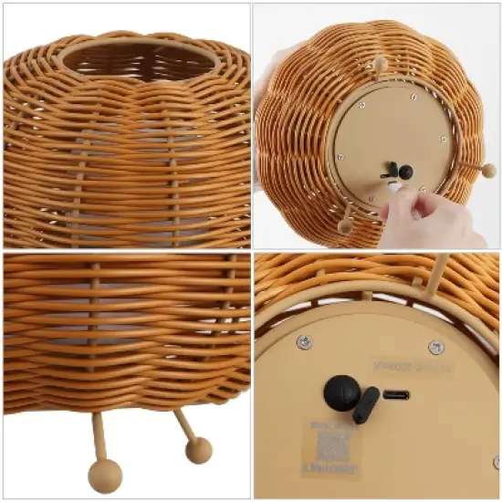 JONATHAN Y Kairi Modern Bohemian Indoor/Outdoor Faux Rattan Lantern Rechargeable/Cordless Dimmable Integrated LED Table Lamp image {5}