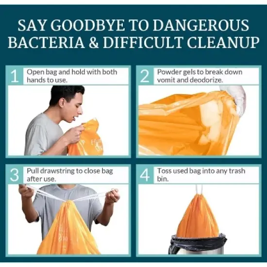 Cleanwaste Medical Nausea Vomit Bag with Microban, Filled with Absorbent Instant Gelling Powder, Neutralize Odors, Leak Resistant image {4}