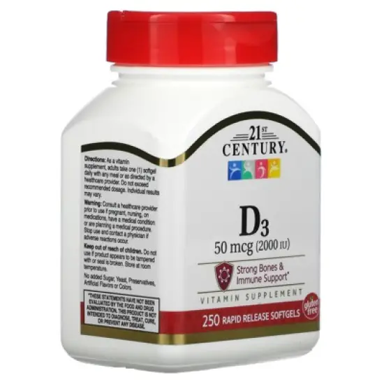 21st Century Vitamin D3, 50 mcg (2,000 IU), 250 Softgels image {3}
