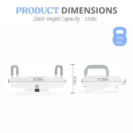 Emma and Oliver Ramsey Elevated Toilet Seat for the Elderly with Height Adjustable Foam Wrapped Handles and Locking Safety Mechanism image {15}