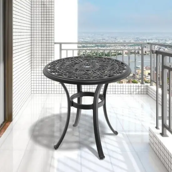 26.77-inch Cast Aluminum Patio Dining Round Table with a 1.88-inch with Umbrella Hole image {3}