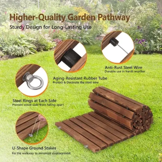 VINGLI 22in x 8ft Wooden Garden Pathway for Outdoors, Roll Out Pathway Flooring, Anti-Slip Patio Walkway with Wire&Stake image {2}