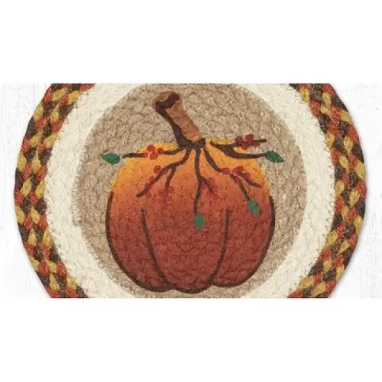 Earth Rugs Harvest Pumpkin Printed Round Trivet &ndash; 10"x10" Braided Jute Fall D&eacute;cor Hot Pad with Rustic Autumn Gourd Design image {2}