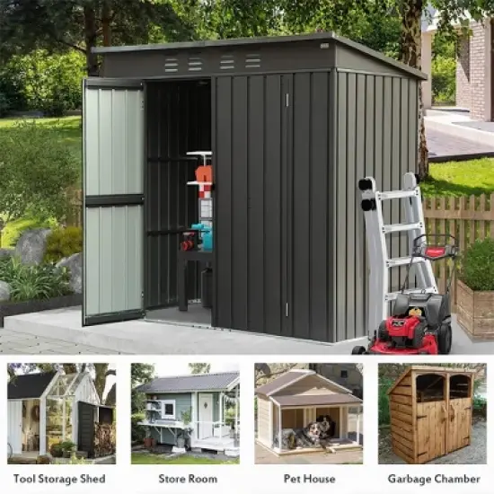 Outdoor Storage Shed with 16 Air Vents, 2 Lockable Door, Slope Roof Garden Storage Cabinet, Anticorrosive, Rust-proof Metal Tool Shed for Backyard image {1}