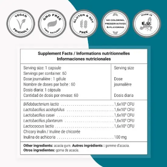 SuperSmart Probio Forte 8 Billion CFU per Day - Daily Probiotics Supplement for Women & Men | Non-GMO & Gluten-Free - 60 Delayed Release Capsules image {3}