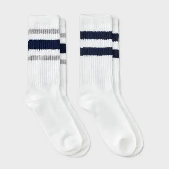 Girls' 2pk striped crew socks - art class&trade;Navy Blue/Gray image {3}