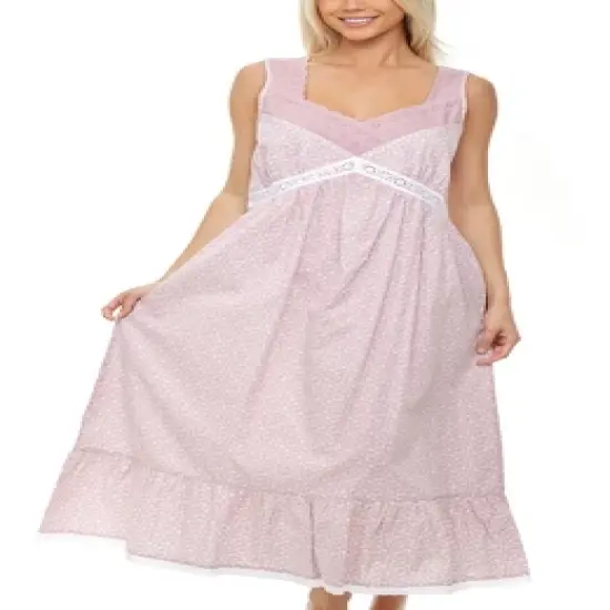 Women's Cotton Victorian Nightgown, Priscilla Sleeveless Lace Trimmed Deep V-neck Long Vintage Night Dress Gown image {8}