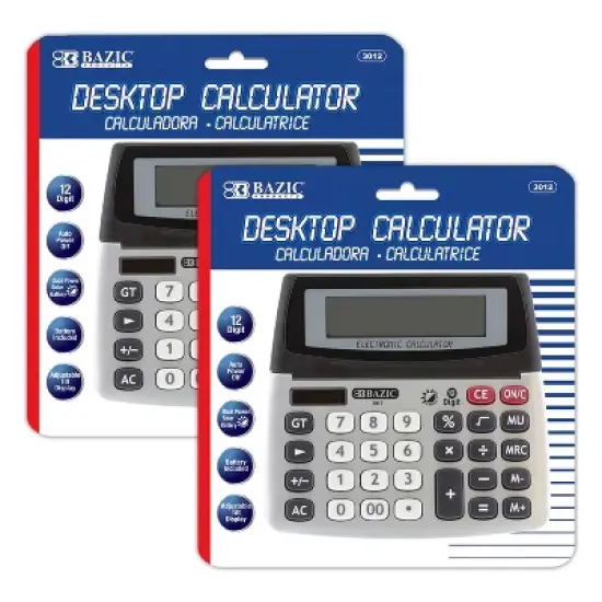 BAZIC Products&reg; 12-Digit Dual Power Desktop Calculator with Adjustable Display, Pack of 2 image {3}