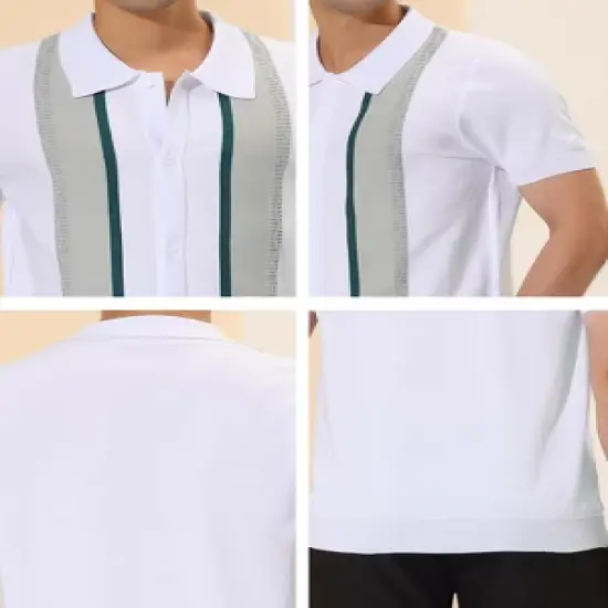 Lars Amadeus Men's Button Down Short Sleeve Vintage Golf Knit Polo Shirts image {4}