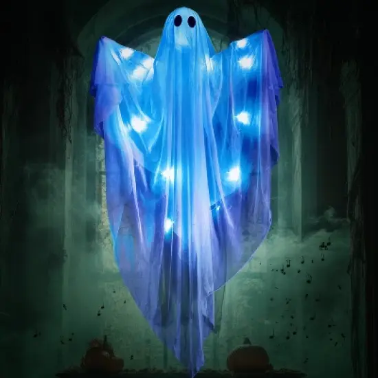 Joyfy Halloween Hanging Ghost Outdoor Decoration, 47&rdquo; LED Light Hanging Ghost Halloween Hanging Decoration for Indoor Outdoor Party Decor image {1}