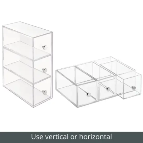 mDesign Plastic Stackable Desktop Storage for Office, 3 Drawers, 2 Pack - Clear image {4}