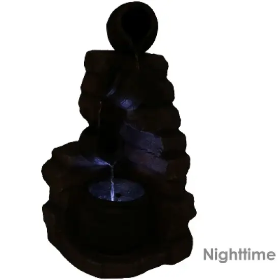 Sunnydaze Outdoor Polyresin Crumbling Bricks and Pots Solar Cascading Water Fountain with LED Lights and Battery Backup - 27" image {2}