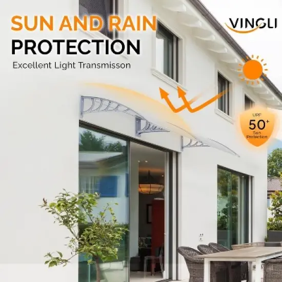 VINGLI Window Awning Door Canopy, 40" x 40" Awnings for Doors Polycarbonate Cover image {3}