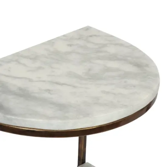 33.5" Bainville Modern Glam Handcrafted Marble Half Round Etagere Bookcase Natural White/Antique Brass - Christopher Knight Home image {2}