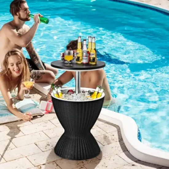 Costway 8 Gallon 3 in 1 Patio Rattan Cooler Bar Table Adjust Ice Bucket Brown\Black image {10}