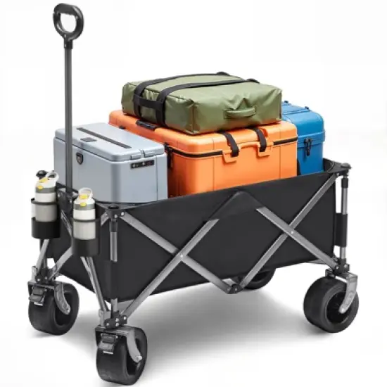 SUGIFT Collapsible Wagon Cart, Vertical Folding Utility Cart, 150L Capacity, Heavy Duty 600 lbs, Wide Shock-Absorbing Wheels, Black image {7}