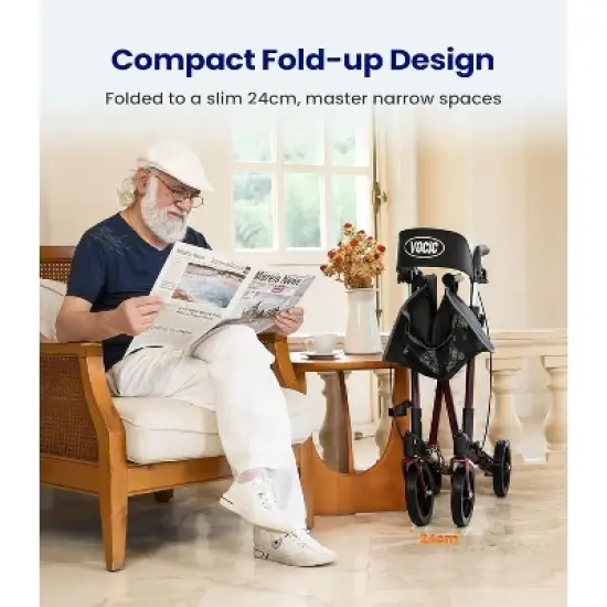 Walkers-for-Seniors-with-Seat,Folding Rolling Walker with Wheels,support 300lbs-Red image {1}
