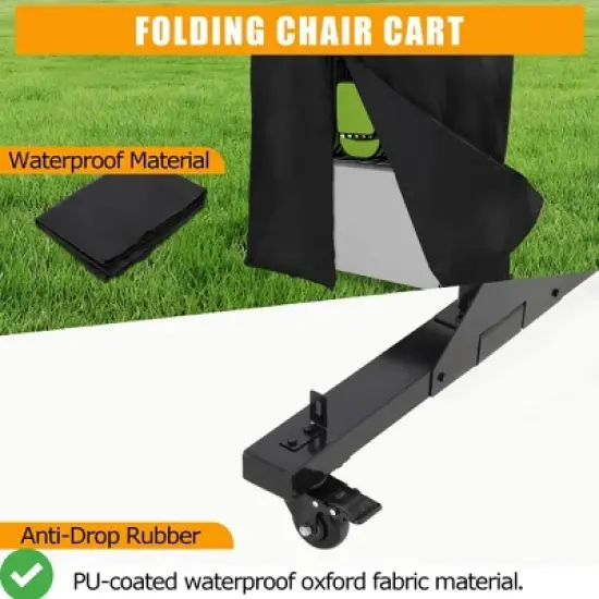 Folding Chair Rack 84 Chair Capacity Black Modern Style Heavy Duty Metal Adjustable Height Locking Wheels Cover Included image {3}